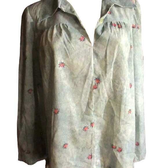 Vintage 1970s Womens Ladybug Shrt Medium Blue Pullover Moo-Moo Hippy Top Printed - Picture 2 of 7